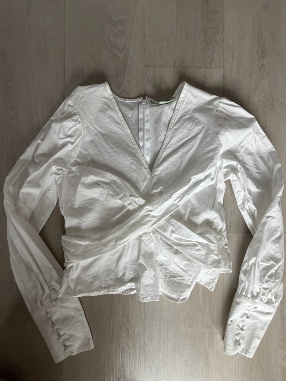 White V-Neck Wrap Long-Sleeve Top